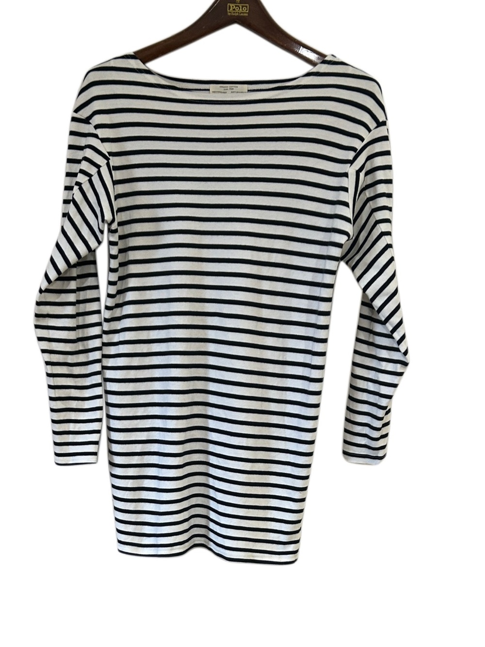 Zara White and Black Striped Long Sleeve Organic Cotton Dress